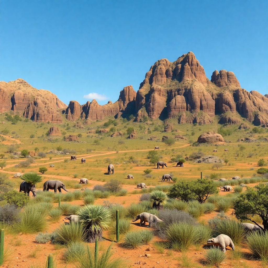 a photorealistic picture of a prehistoric terrain without any people or animals in the photo.