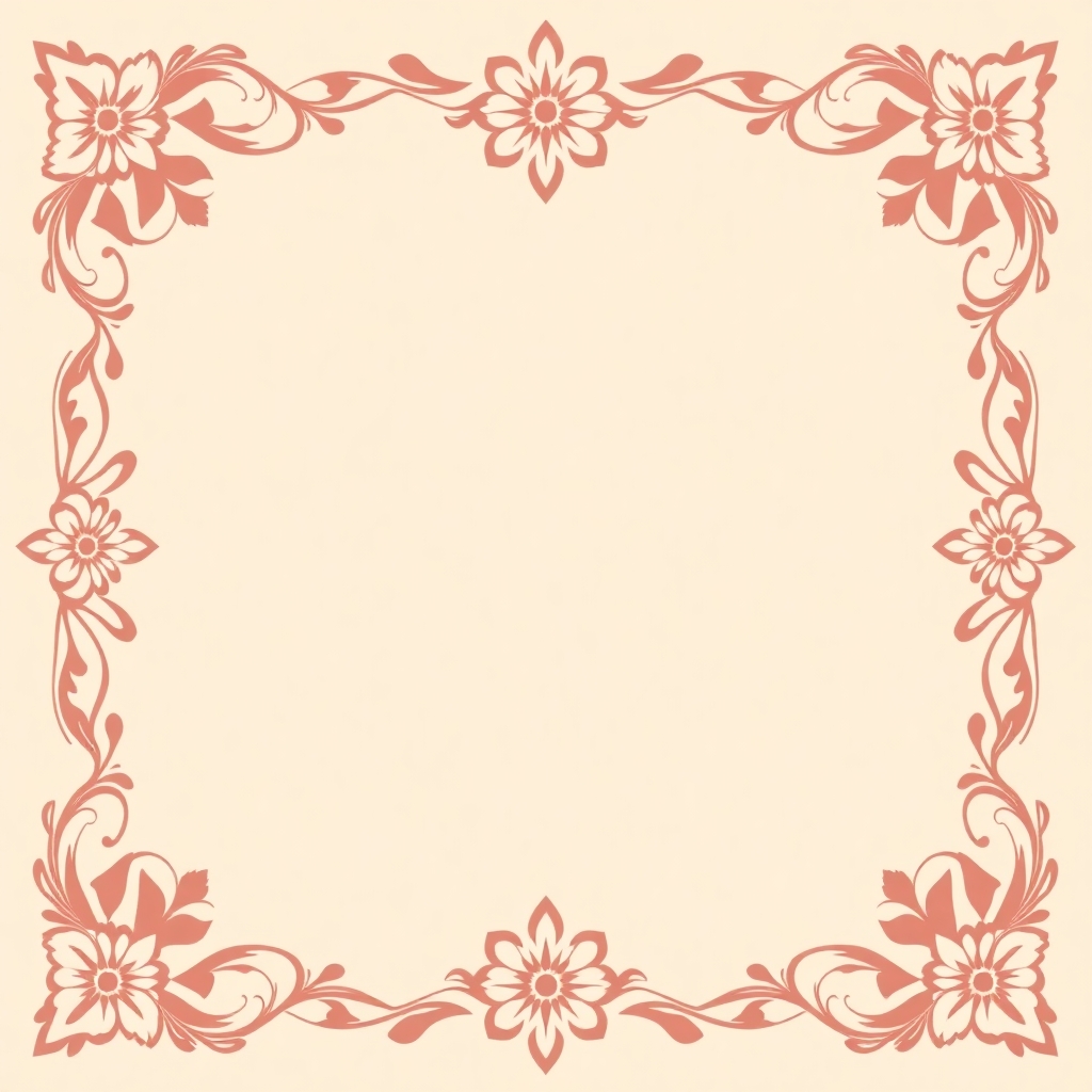 A4 certificate background, Islamic style, pastel pink and beige, elegant floral borders, blank center, high quality, printable