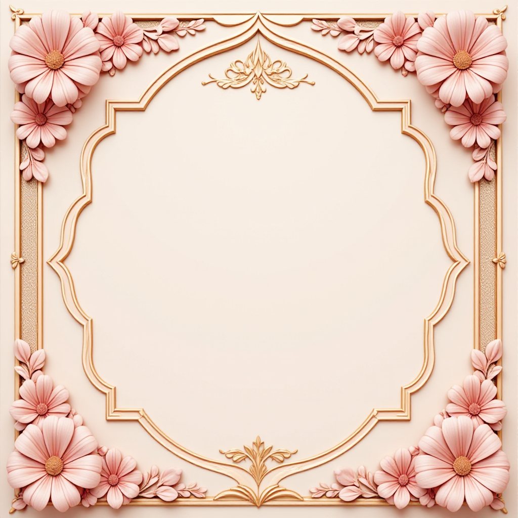 A4 certificate background, Islamic style, pastel pink and beige, elegant floral borders, blank center, high quality, printable