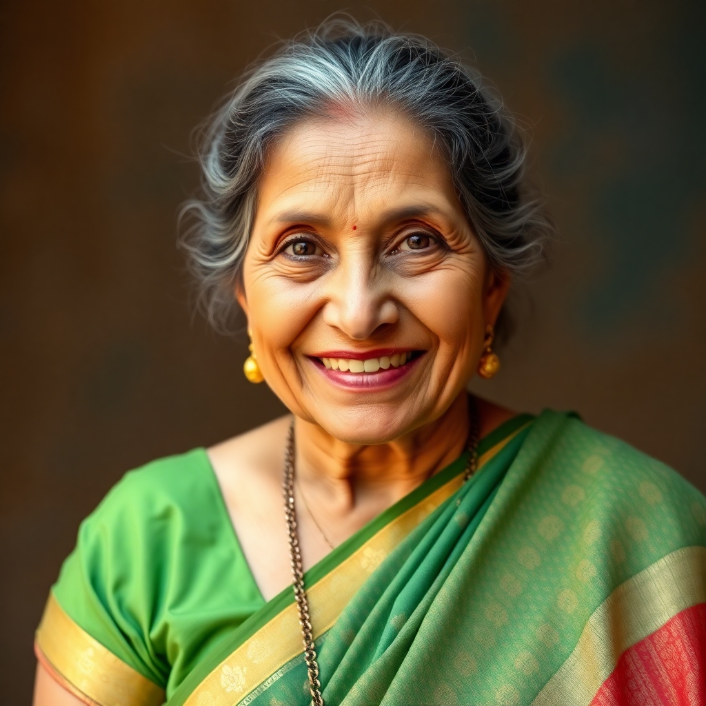 Madhuri dixit look alike lady aged 65 years in Indian tradional sari