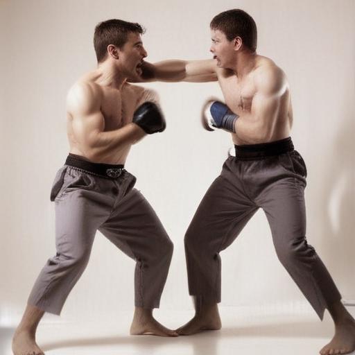 two men fighting and one is punching the other in the crotch