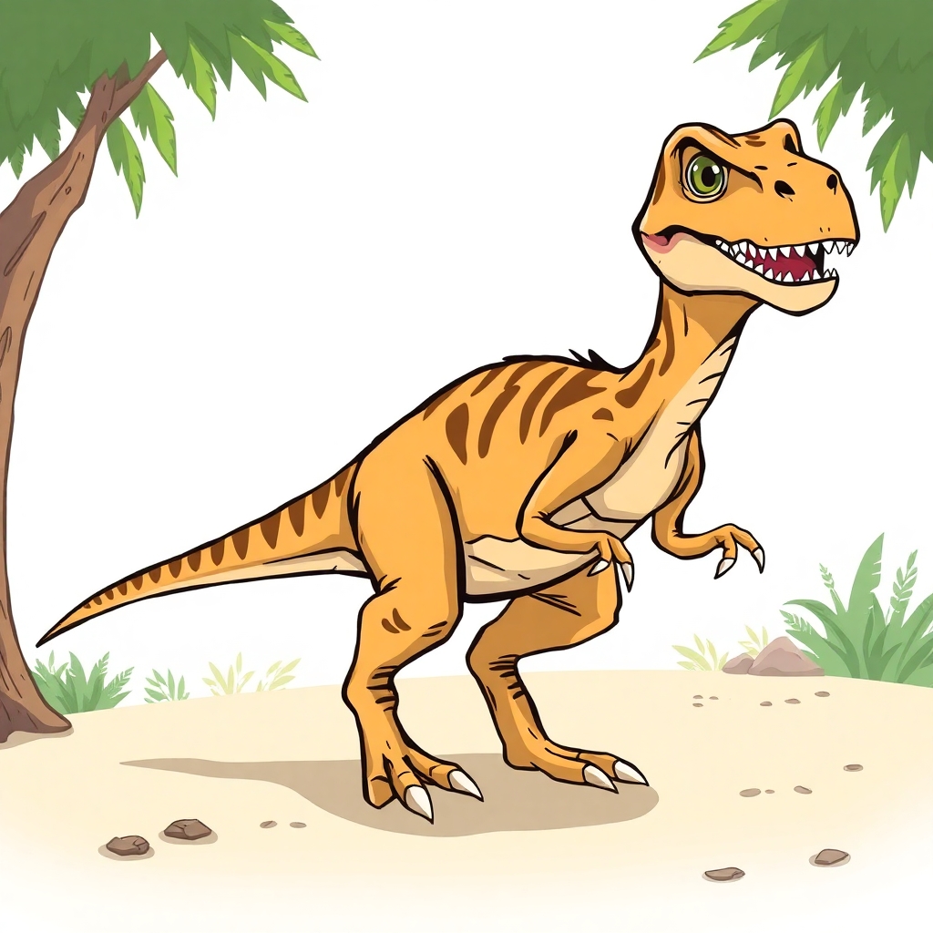 a cartoon drawn velociraptor to be used in a children's book.  don't make him too ferocious looking please.