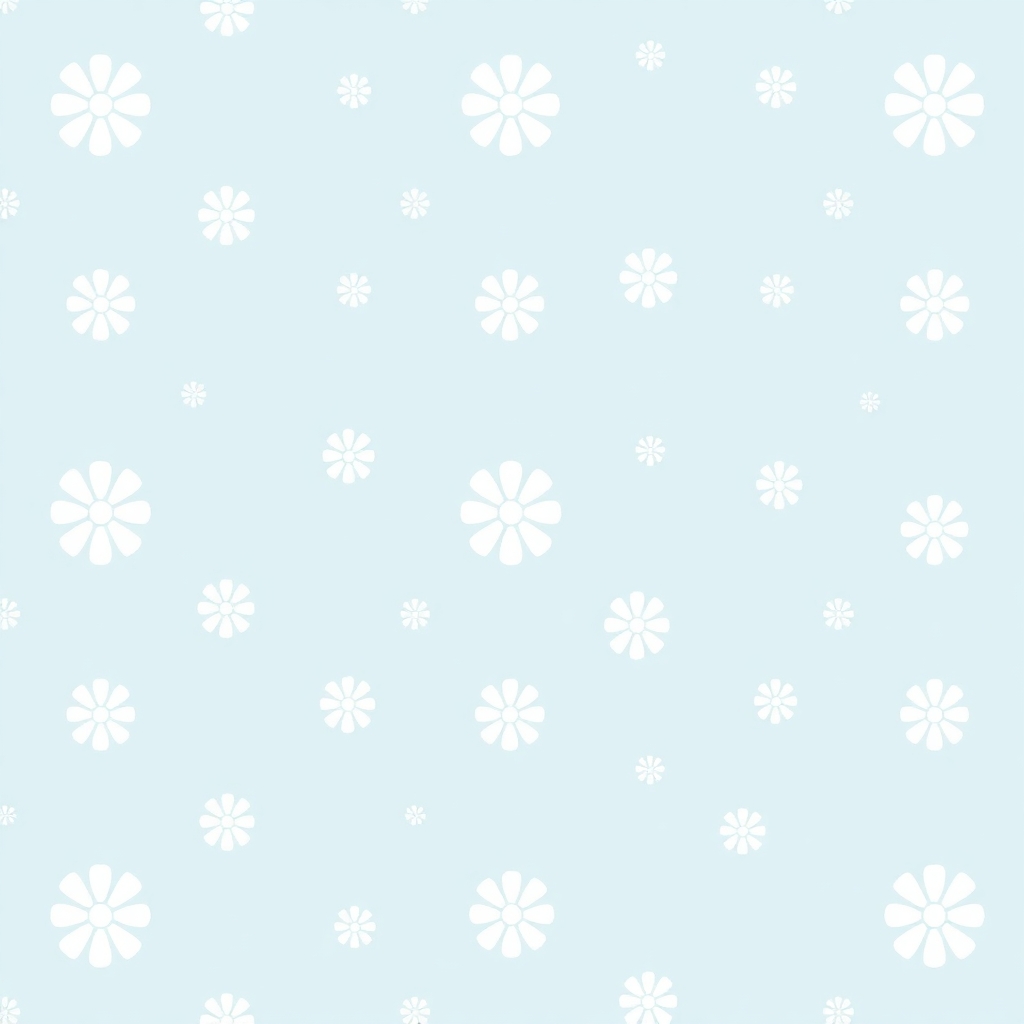 A seamless digital paper pattern featuring minimal white floral shapes on a soft pastel blue background, simple and elegant design, 12x12 inches, 300 dpi, high resolution.