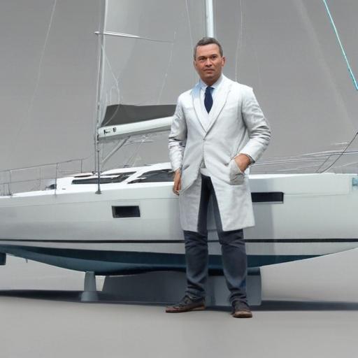 can you generate a Beneteau first 50 yacht with a doctor from China in white coat standing on the bow