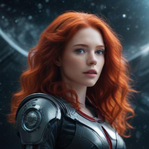 majestic red-haired goddess in outer space