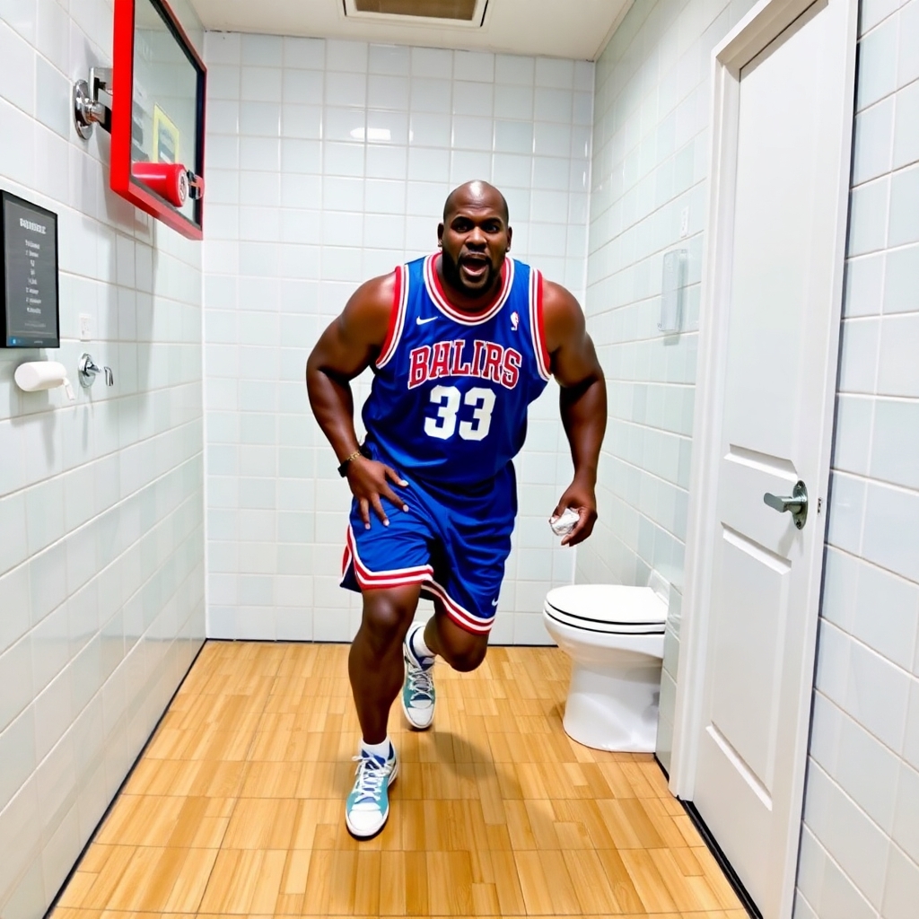 Shaquille O’Neal made a fast break to the bathroom and cracked up his colleagues
