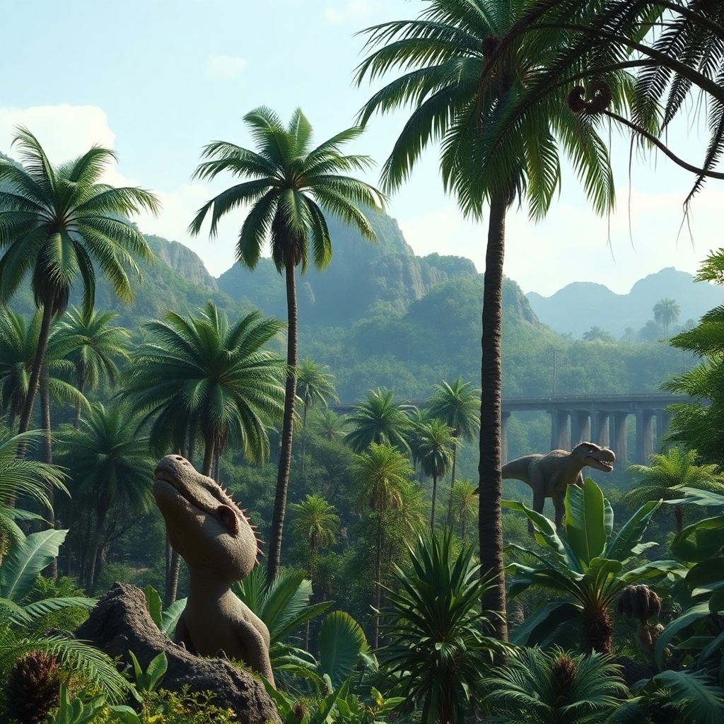 a photorealistic picture of a prehistoric jungle with no dinosaurs