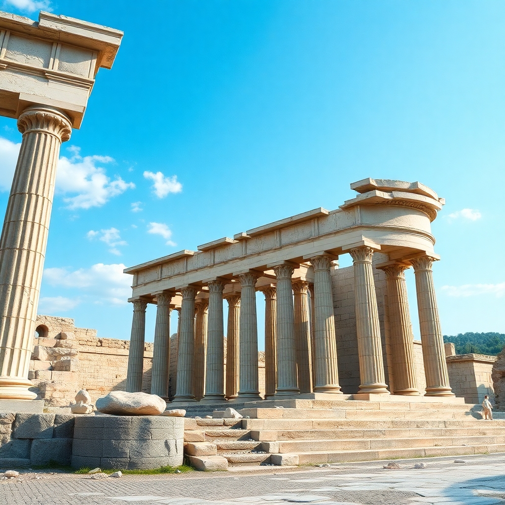 a realistic picture inside an ancient Greece temple