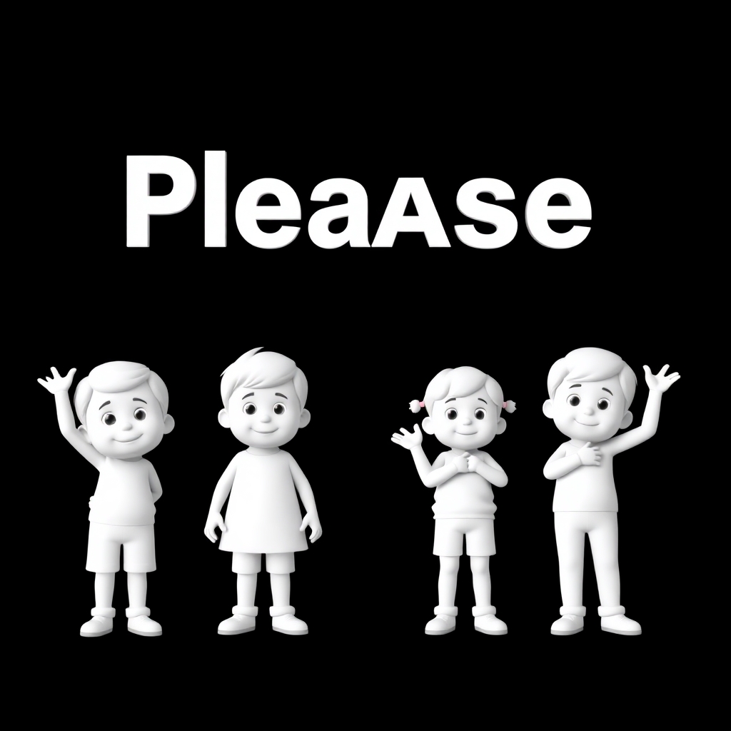 please create four side-by-side  white-on-white 3d images children. one looks happy. one looks sad. one looks mad. one looks scared.  Flat black background. minimalistic.