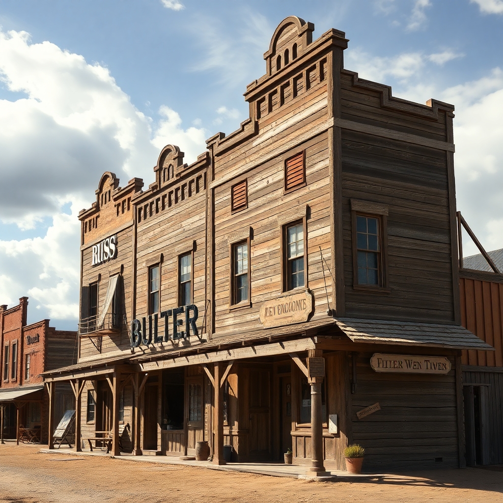 a photorealistic picture of an old wild west towns building close up as the backdrop