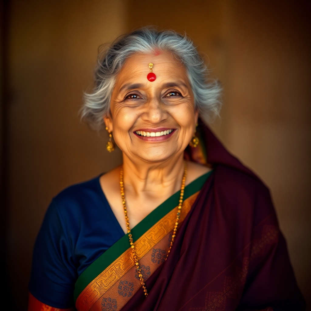 Madhuri dixit look alike lady aged 65 years in Indian tradional sari