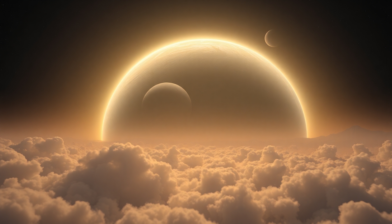 Using this image as reference <a href="https://upload.wikimedia.org/wikipedia/commons/a/aa/Chiltern_Hills_-_geograph.org.uk_-_4531979.jpg"</a> create a panorama of an alihnje planet with two small moons seen between the clouds