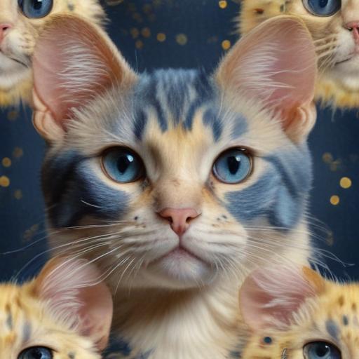 blue and yellow polka dot cat realistic