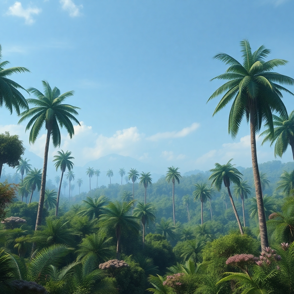 a photorealistic picture of a prehistoric jungle with no dinosaurs