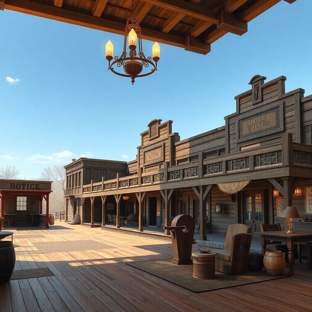 a photorealistic picture of an old wild west Hotel inside the lobby