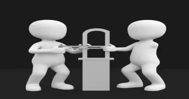 please create a 3d white-on-white figure measuring another 3d white-on-white figure's head circumference with calipers. Flat black background. no facial features. no elaboration or details.