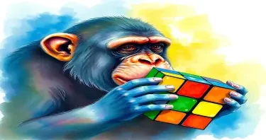 An ape solving a Rubik's cube, in the style of a watercolor painting