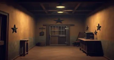a photorealistic picture inside an old wild west sheriff's jail