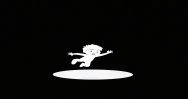 please create an image of a  child falling into a hole using minimalist, 3D white-on-white cartoon-like characters with no facial features, no hair, and no clothes against a flat black background with no elaboration or details.
