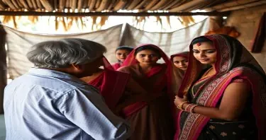 A senior Dancing coach at the "Kotha" is very caring and sympathetic to the young girls who have been trafficed into this business. All are fair complexioned, full bodied . The whole scen is in a haweli setting