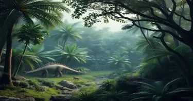 a photorealistic picture of a prehistoric jungle with no dinosaurs