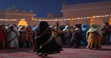 a mujrah scene where navaabs are enjoying the dance perfomance of pretty young indian girls