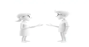 minimalist 3d white-on-white cartoon-like image of a man and a woman arguing no facial features. no hair. no clothes. transparent background.