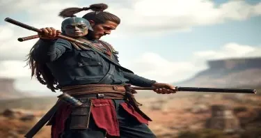 photo realistic post apocalyptic warrior that is like a cowboy and samurai mix