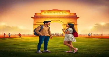 teenage boy and girl friends romantically talking to each other in the India Gate lawna