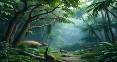 a photorealistic picture of a prehistoric jungle with no dinosaurs