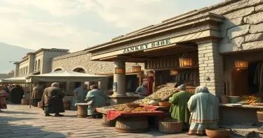 a realistic picture looking at  an ancient Greece market in the year 840