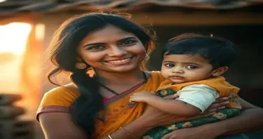 A young fair complexioned Indian Mother Holding her cute child