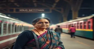 a madhuri dixit like looking lady of 60 years is waiting at the Old Delhi railway station for a social worker