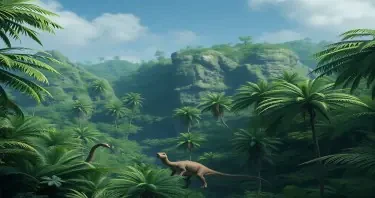 a photorealistic picture of a prehistoric jungle with no dinosaurs