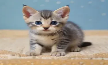 beautiful blue and yellow spotted kitten full body visible
