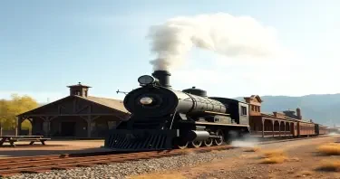 a photorealistic picture of an old wild west train station with a steam train in the photo