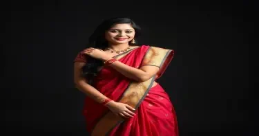 a full body Bollywood actress lookalike lady in Indian Traditional dress in affectionate gesture