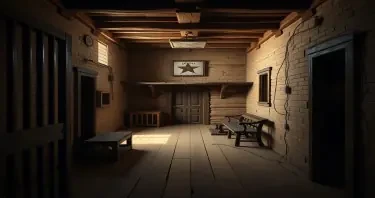 a photorealistic picture inside an old wild west sheriff's jail