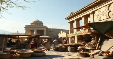 a realistic picture looking at  an ancient Greece market in the year 840