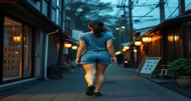 a realistic picture of a full body photo of a fit and beautiful japanese girl walking away from the camera