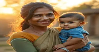 A young fair complexioned Indian Mother Holding her cute child