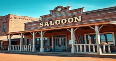 a photorealistic picture of an old wild west saloon building close on the front porch