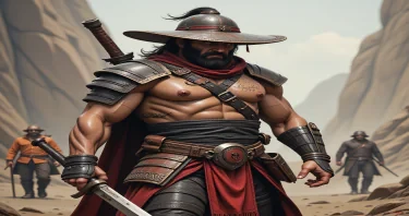 photo realistic post apocalyptic warrior that is like a cowboy and samurai mix