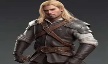 male ranger wearing medieval clothing, long blonde hair, holding a sword