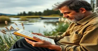 Man who read a book in fores in the moorning