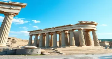 a realistic picture inside an ancient Greece temple