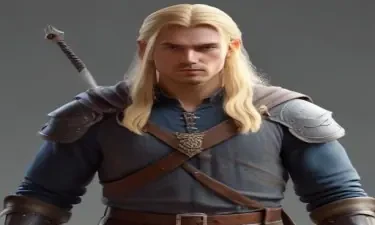 male ranger wearing medieval clothing, long blonde hair, holding a medieval sword "not armor"