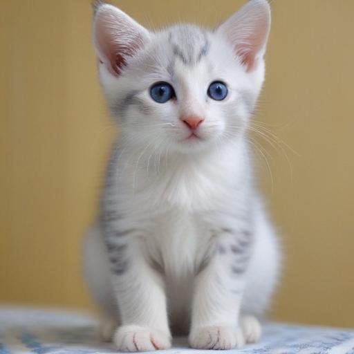 beautiful blue and white spotted kitten full body visible