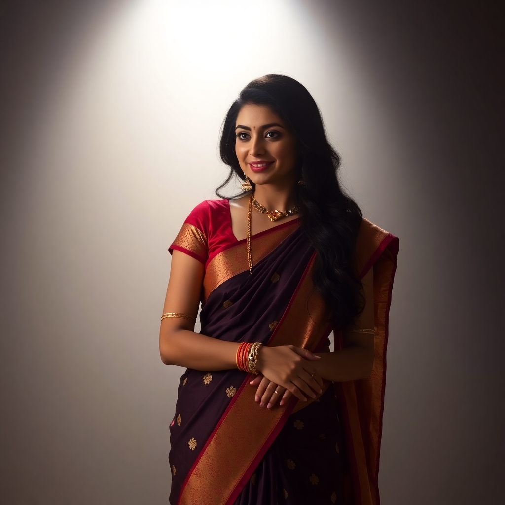 a full body Bollywood actress lookalike lady in Indian Traditional dress in affectionate gesture