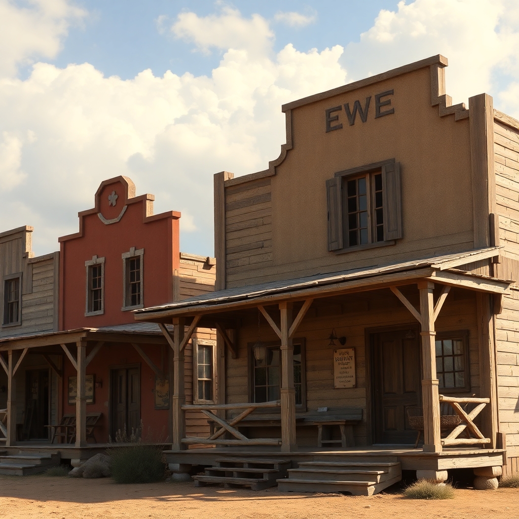 a photorealistic picture of an old wild west town building close on the front porch